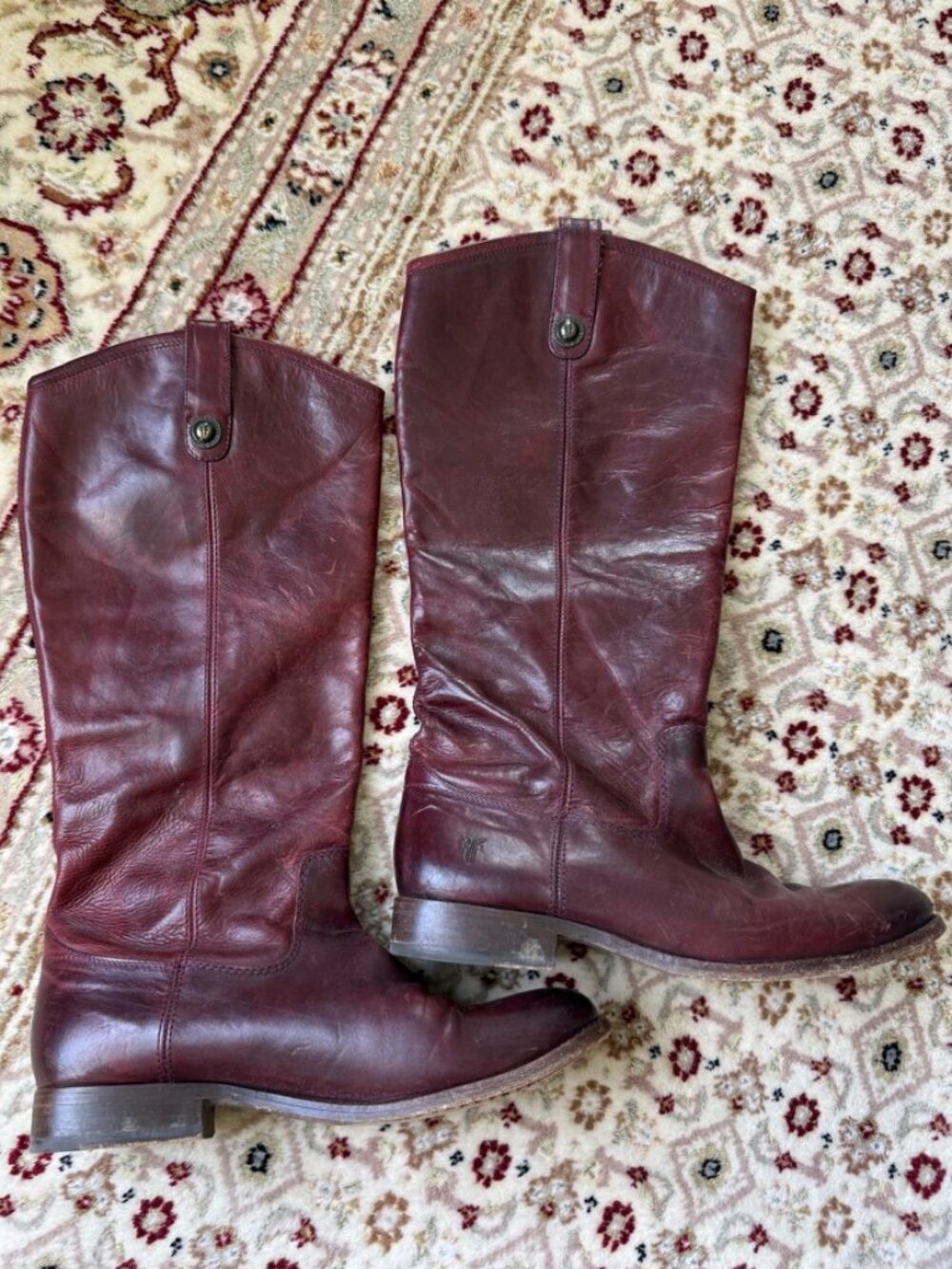 FRYE Women's Melissa Button Boot, Bordeaux Wide Calf Smooth Vintage Leather, 8.5